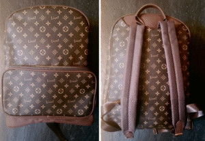A bag distributed by Live! Casino & Hotel Maryland as part of a promotional giveaway that is the subject of a trademark infringement suit by French fashion house Louis Vuitton.