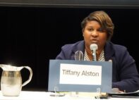 Del. Tiffany Alston (D-Prince George’s) gives remarks during a candidate forum May 12. (Photo by William J. Ford/Maryland Matters)
