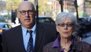 David and Ina Steiner arrive at the federal courthouse in Boston on Sept. 29, 2022, for the sentencing hearings for former eBay Inc security executives Jim Baugh and David Harville, who pled guilty to participating in a campaign to harass the Steiners. (REUTERS/Brian Snyder/File Photo)