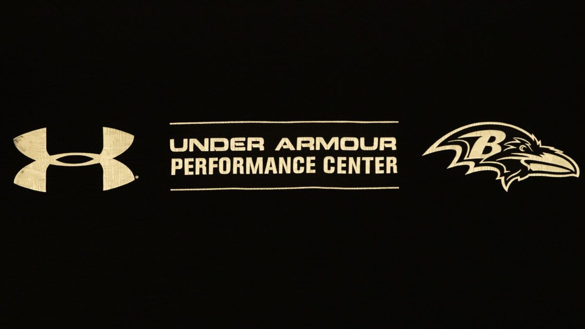 Under Armour Performance Center logo on podium at Under Armour Performance Center. (Lexi Thompson/Imagn Images)