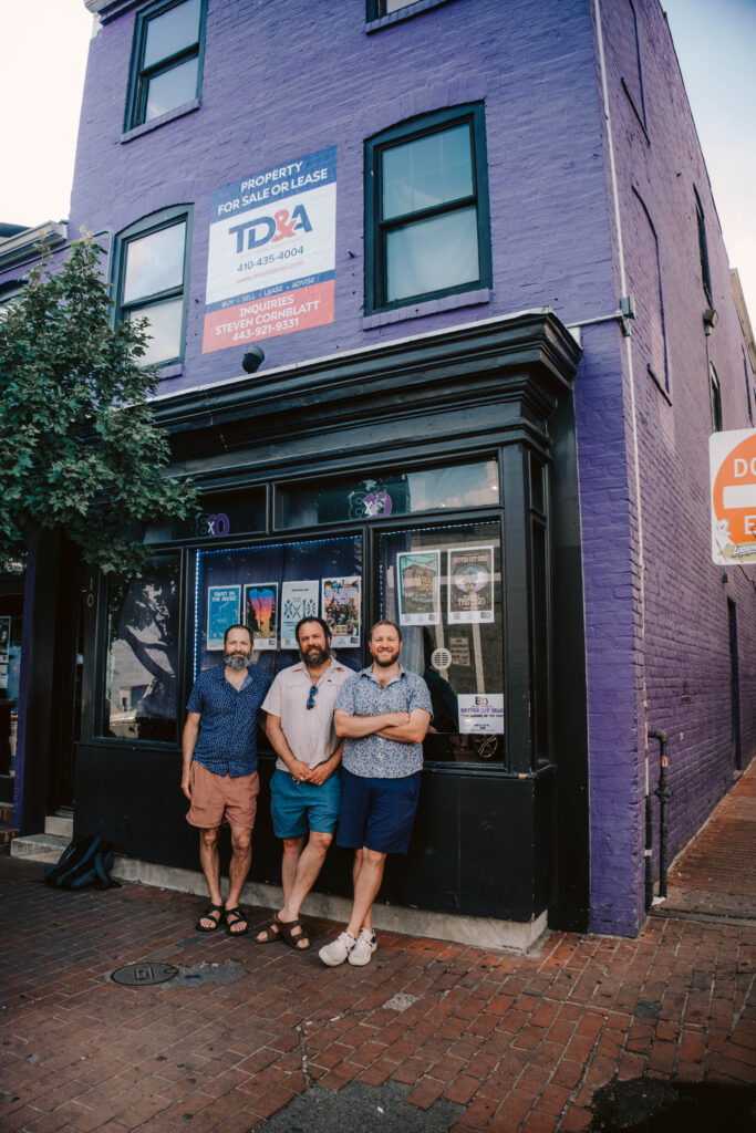 From left, Jeremy Rusen, Cris Jacobs and Chris Perella, outside the 8x10 venue in Baltimore. (Alyssa Kriner Photography)