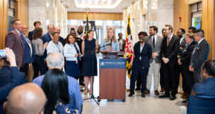 Maryland Comptroller Brooke Lierman delivers remarks during a ribbon-cutting ceremony celebrating the opening of her office's Rockville branch. (Office of the Comptroller of Maryland)