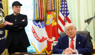 President Donald Trump and Elon Musk hold a news conference to mark the end of the Tesla CEO’s tenure as a special government employee overseeing the U.S. DOGE Service in May 2025. (Tom Brenner/For The Washington Post)