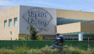 A cyclist rides past the installations of U.S. supplier Taylor Farms, in Doctor Mora, Guanajuato state, Mexico, July 24, 2026. (REUTERS/Daniel Becerril/File Photo)