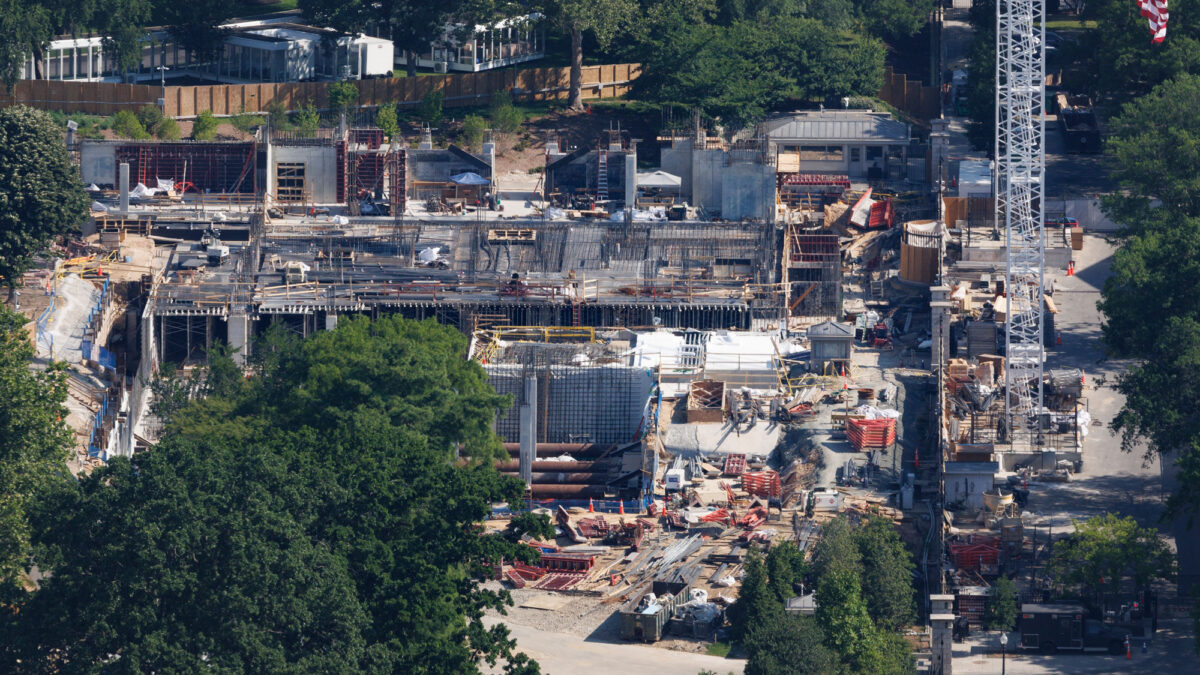 Construction for the ballroom project on the former site of the White House's East Wing, seen June 7. (Tom Brenner/For the Washington Post)