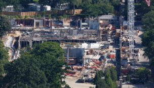 Construction for the ballroom project on the former site of the White House's East Wing, seen June 7. (Tom Brenner/For the Washington Post)