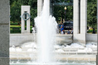 Soapy bubbles appeared in the World War II Memorial fountain on Thursday in an apparent act of vandalism. (Tyler M. Andrews/The Washington Post)